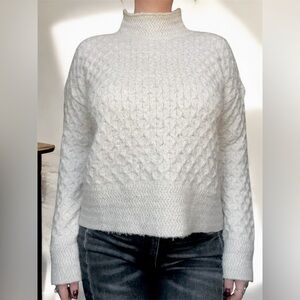 Kut From the Kloth Women's S Cream / Beige Chunky Cable Knit Turtle Neck Sweater